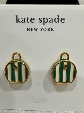 kate spade Green and White Enamel Stripe Charm Studs
